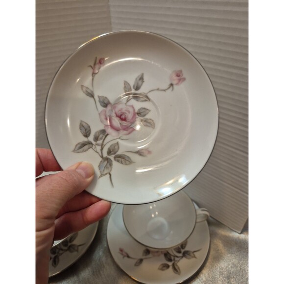 Three Castle China Garland Set Of 4 Teacups And Saucers Pink Roses - Picture 10 of 14